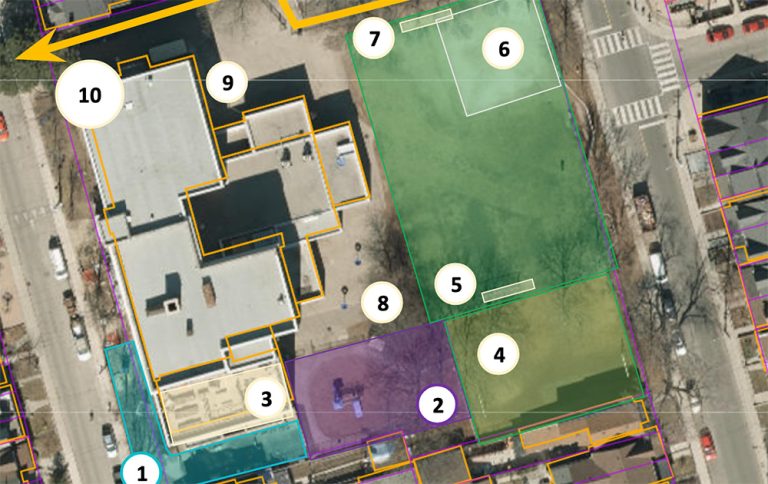 Screenshot from viability review meeting, depicting aerial view of the Brock site