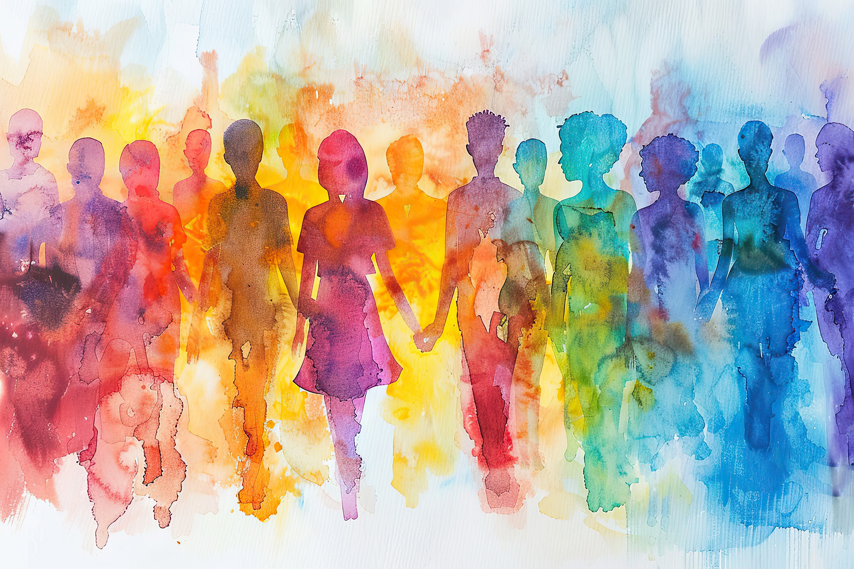 Painterly illustration of many people together, a community